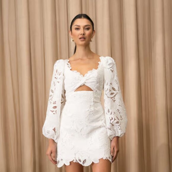 Jenny Yoo Dresses & Skirts - Jenny Yoo White Lace Mini Dress with Scalloped Cutout